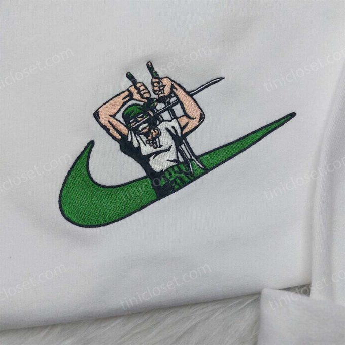 Zoro One Piece Nike Swoosh Shirt & Sweatshirt: Anime Embroidered Hoodie