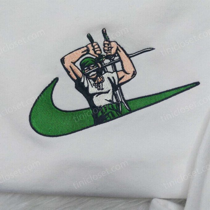 Zoro One Piece Nike Swoosh Shirt & Sweatshirt: Anime Embroidered Hoodie