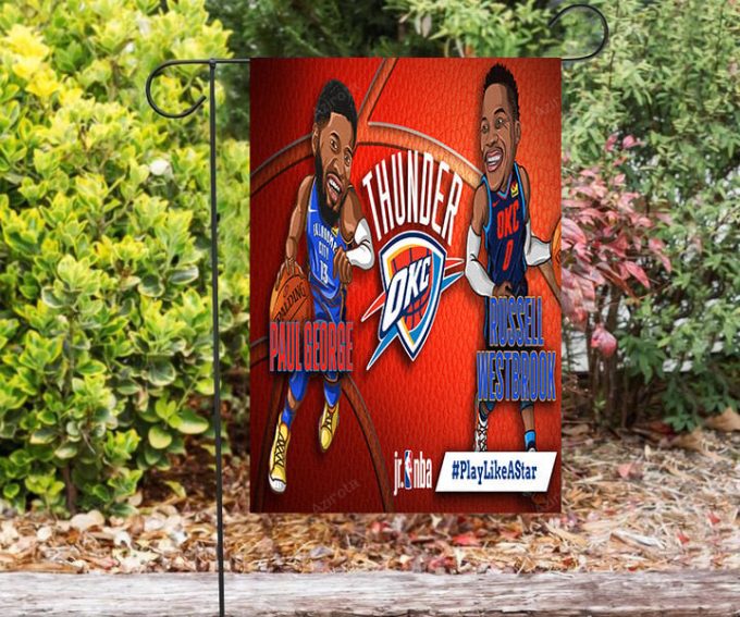 Oklahoma City Thunder Paul George And Russel Westbrook Double Sided Printing Garden Flag – House Flag Home Decor Gift – House Flag Home Decor Gift