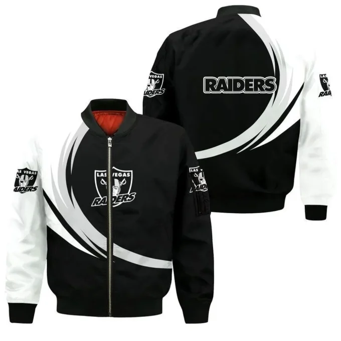 Las Vegas Raiders Curve Pattern Bomber Jacket In Black And White