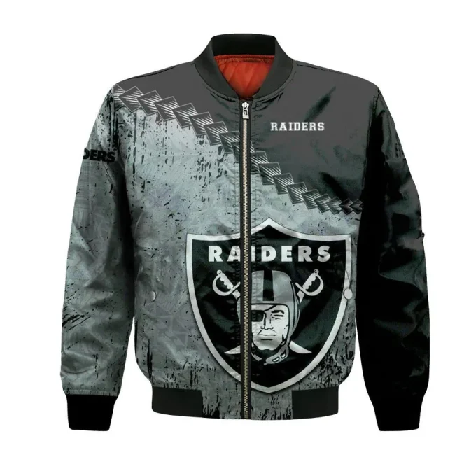 Las Vegas Raiders Bomber Jacket 3D Printed Grunge Polynesian Tattoo