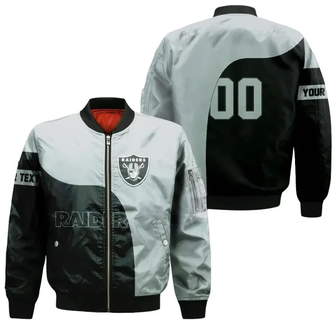 Las Vegas Raiders Bomber Jacket 3D Printed Curve Style Custom Text And Number