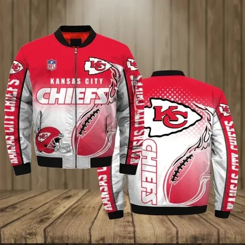 Kansas City Chiefs Player Running Pattern Bomber Jacket – Red