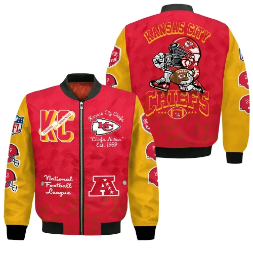 Kansas City Chiefs Bomber Jacket 3D Printed Flame Ball Pattern