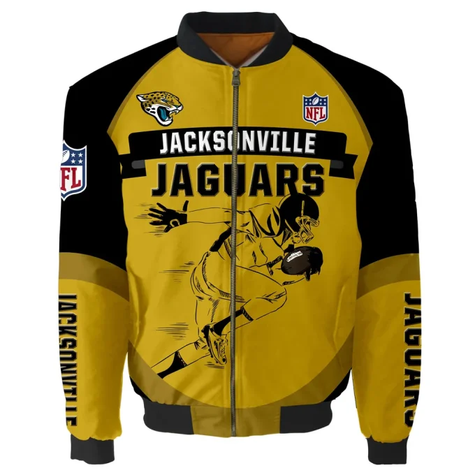 Jacksonville Jaguars Players Running Pattern Bomber Jacket – Yellow And Black