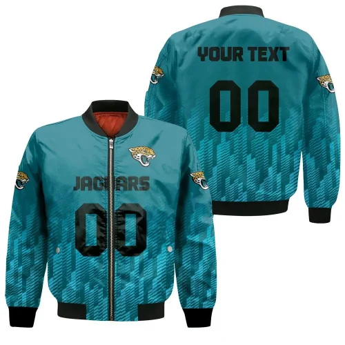 Jacksonville Jaguars Logo Graphic Balls Pattern Bomber Jacket – White Teal