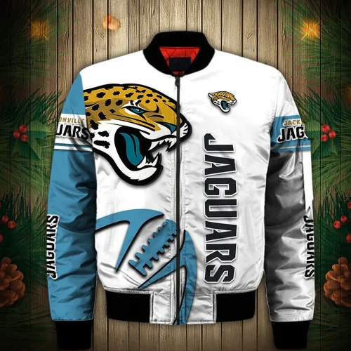 Jacksonville Jaguars Heart ECG Line Pattern Bomber Jacket – White Teal