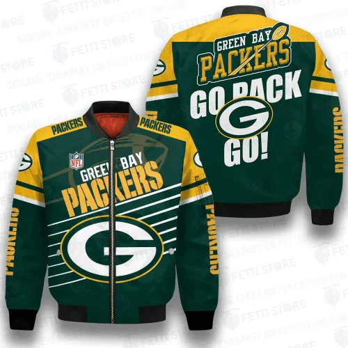 Green Bay Packers Logo Star Pattern Bomber Jacket – Black And Teal Color