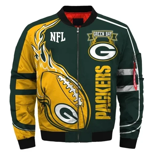 Green Bay Packers Logo Pattern Bomber Jacket – Yellow