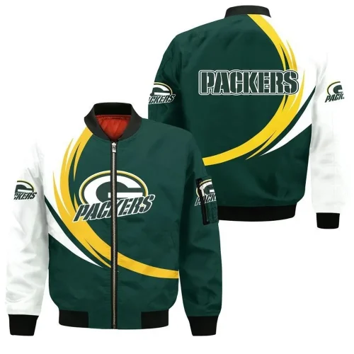 Green Bay Packers Hands With Logo Pattern Bomber Jacket – Green White