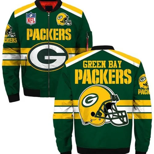 Green Bay Packers Curve Pattern Bomber Jacket – White Green