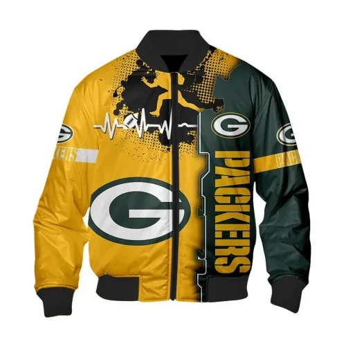 Green Bay Packers Hands With Logo Pattern Bomber Jacket – Green White