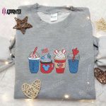 America Coffee Cups Embroidered Shirt – Best Patriotic Shirts for National Day Gifts