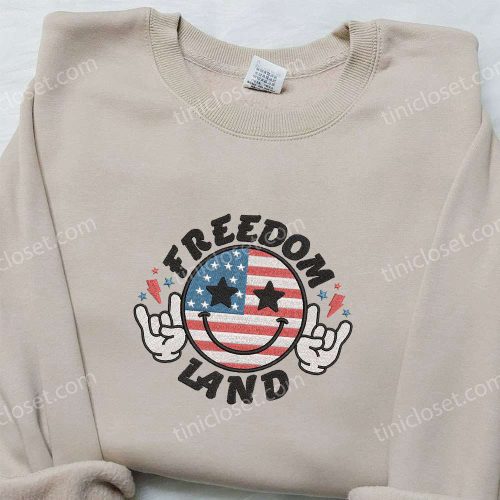 America Freedom Land Smile Icon Embroidered Shirt: Best Patriotic National Day Gift