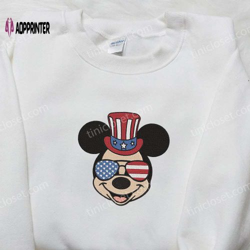 American Mickey Glasses Embroidered Shirt: Best Patriotic Disney Shirt