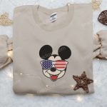 America Mickey Mouse Embroidered Shirt: Disney Patriotic Shirts with Glasses Design