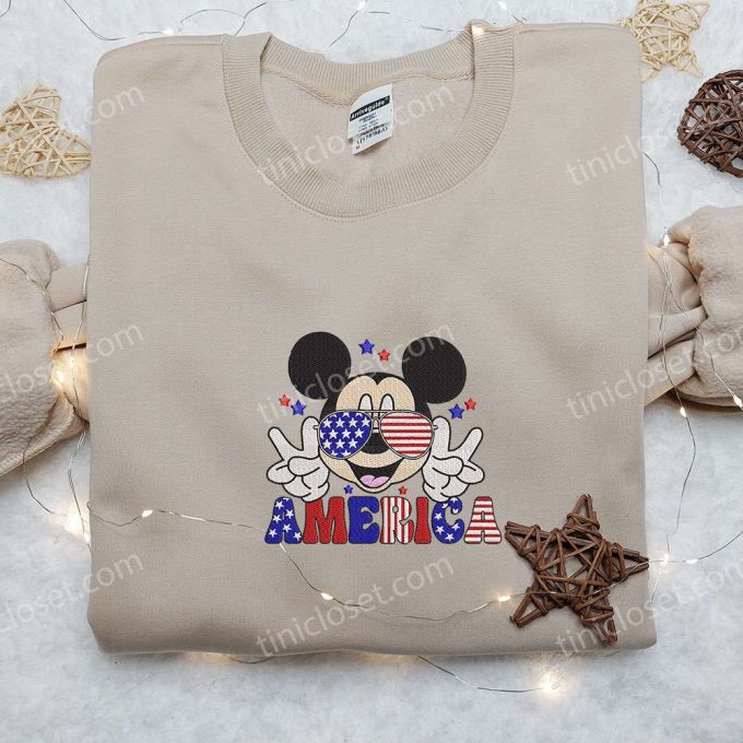 American Mickey Glasses Embroidered Shirt: Best Patriotic Disney Shirt