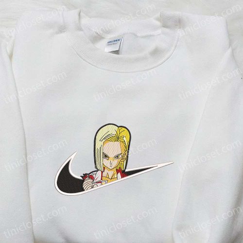 Anime Embroidered Shirt: Android 18 x Nike Swoosh & Dragon Ball Nike Inspired Design