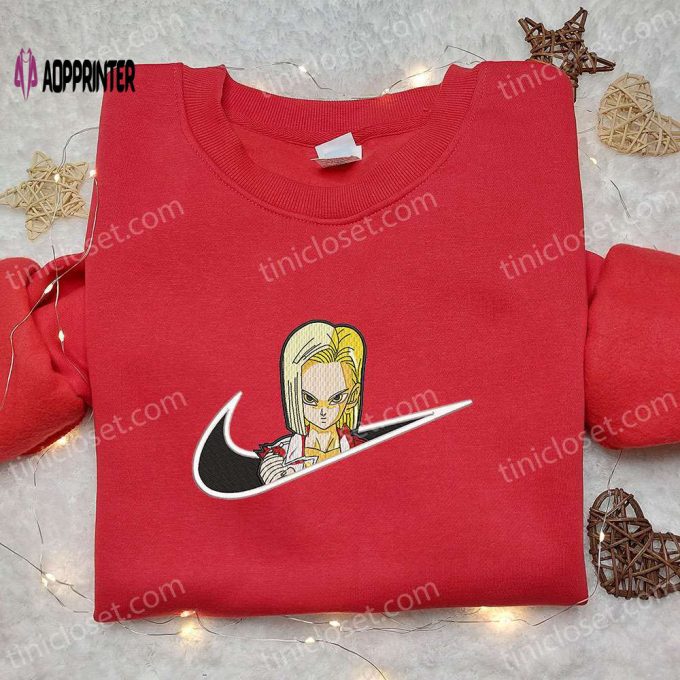 Anime Embroidered Shirt: Android 18 x Nike Swoosh & Dragon Ball Nike Inspired Design