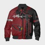 Arizona Cardinals Graphic Heart ECG Line Pattern Bomber Jacket – Black Red