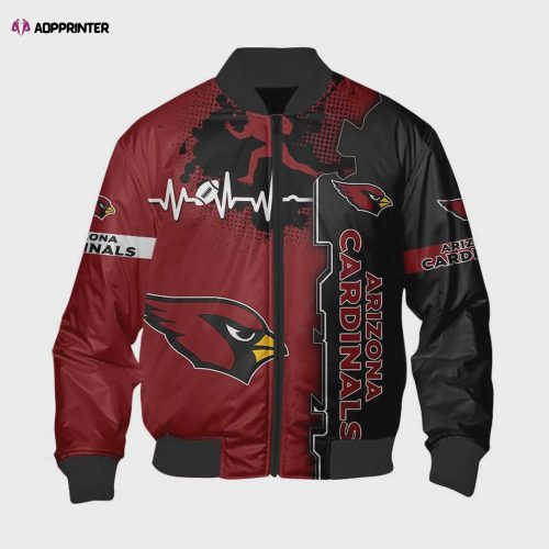 Arizona Cardinals Letter Logo & Helmet Casual Pattern Bomber Jacket- Red