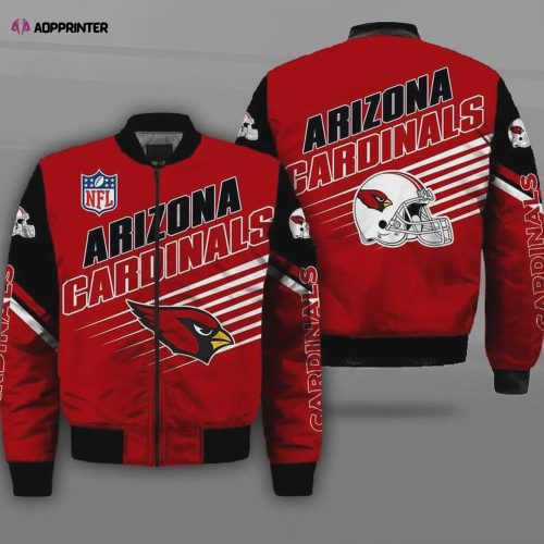 Arizona Cardinals Graphic Heart ECG Line Pattern Bomber Jacket – Black Red