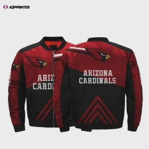 Arizona Cardinals Graphic Heart ECG Line Pattern Bomber Jacket – Black Red