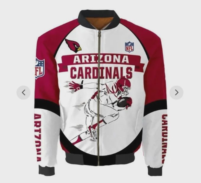 Arizona Cardinals Players Running Pattern Bomber Jacket – White And Red