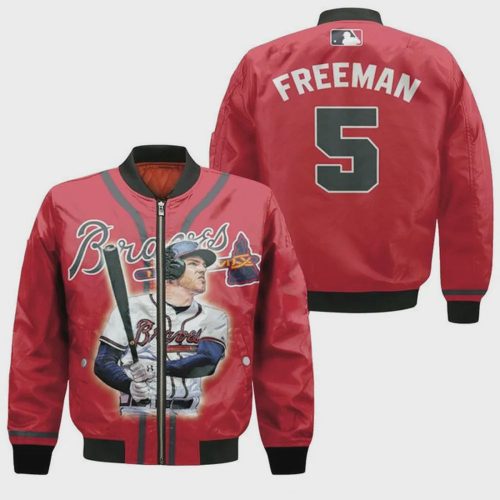 Atlanta Braves Freddie Freeman 5 Pattern Bomber Jacket – Red