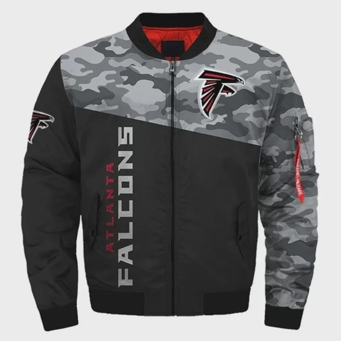 Atlanta Falcons Camo Pattern Bomber Jacket – Black And Gray