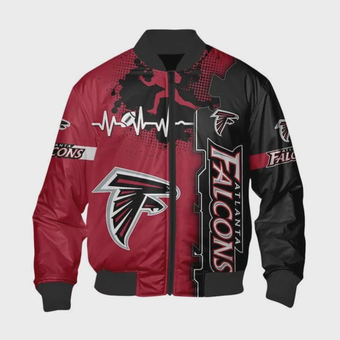 Atlanta Falcons Heart ECG Line Pattern Bomber Jacket – Red Black