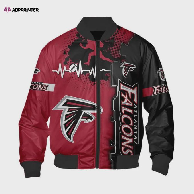 Atlanta Falcons Heart ECG Line Pattern Bomber Jacket – Red Black