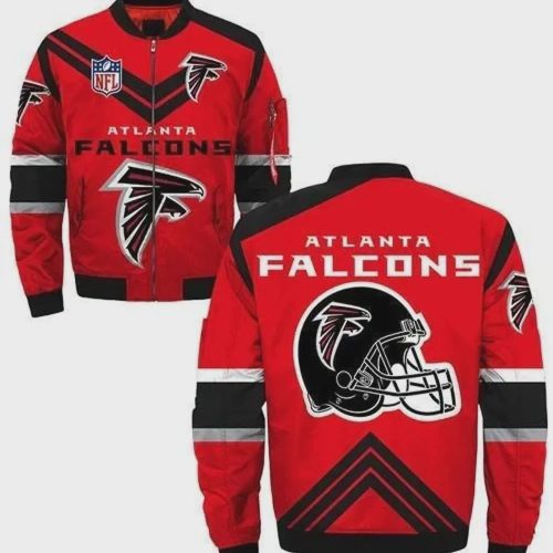 Atlanta Falcons Team Logo Pattern Bomber Jacket – Red And Black