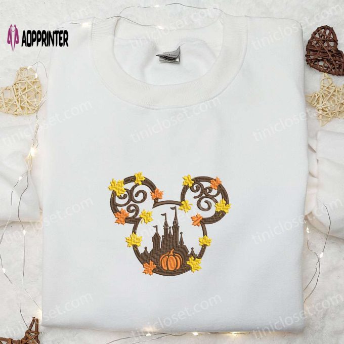 Cozy Disney Embroidered Shirts: Autumn Leaf Fall Mickey Sweatshirt Halloween Hoodie