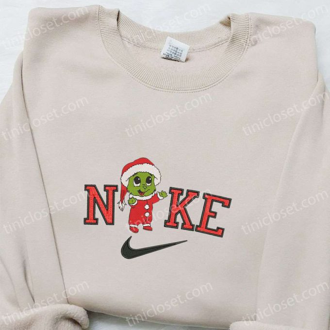 Baby Grinch Santa x Nike Embroidered Sweatshirt – Festive Movie Christmas Shirt Perfect Gift Idea