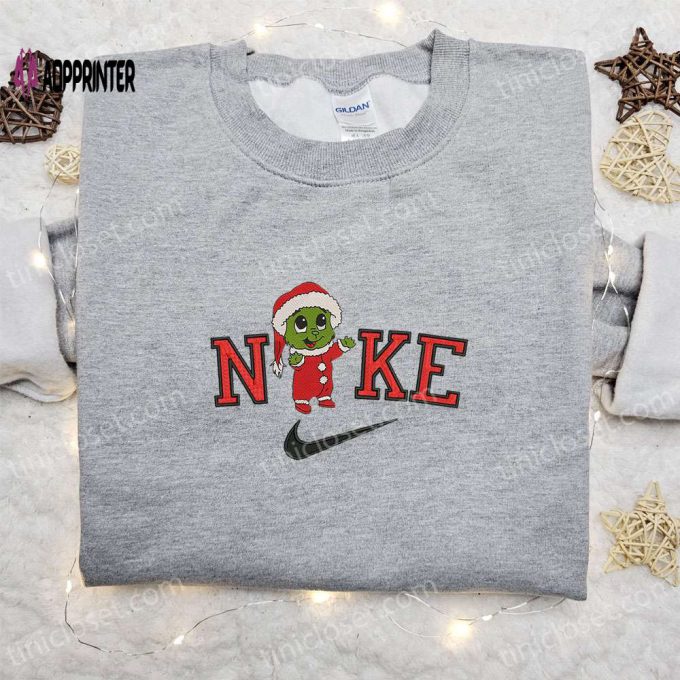 Baby Grinch Santa x Nike Embroidered Sweatshirt – Festive Movie Christmas Shirt Perfect Gift Idea