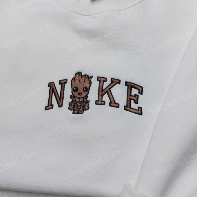 Cute Baby Groot Nike Embroidered Shirt: Custom Logo Sweatshirt for Nike Fans