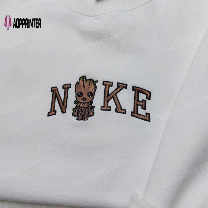 Cute Baby Groot Nike Embroidered Shirt: Custom Logo Sweatshirt for Nike Fans