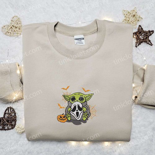 Baby Yoda Ghostface Embroidered Sweatshirt – Halloween Hoodie Best Gift Ideas