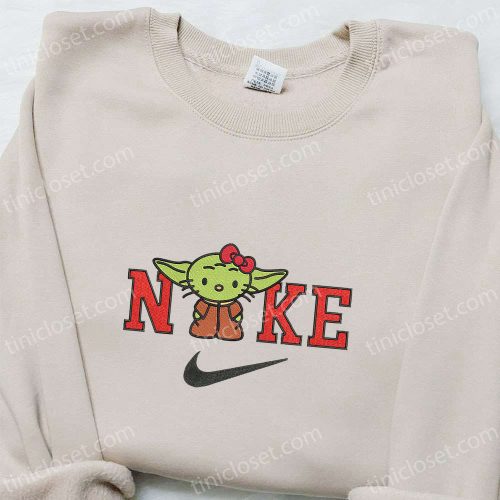 Baby Yoda Hello Kitty Christmas x Nike Embroidered Sweatshirt: Cartoon Christmas Shirt Best Gift Idea