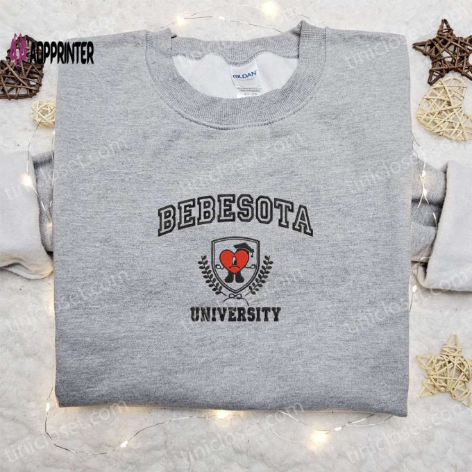 Bad Bunny Bebesota University Embroidered Sweatshirt – Back to School Shirt Best Gift Ideas for Family