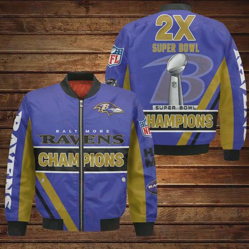 Baltimore Ravens 2X Super Bowl Champions Design Bomber Jacket