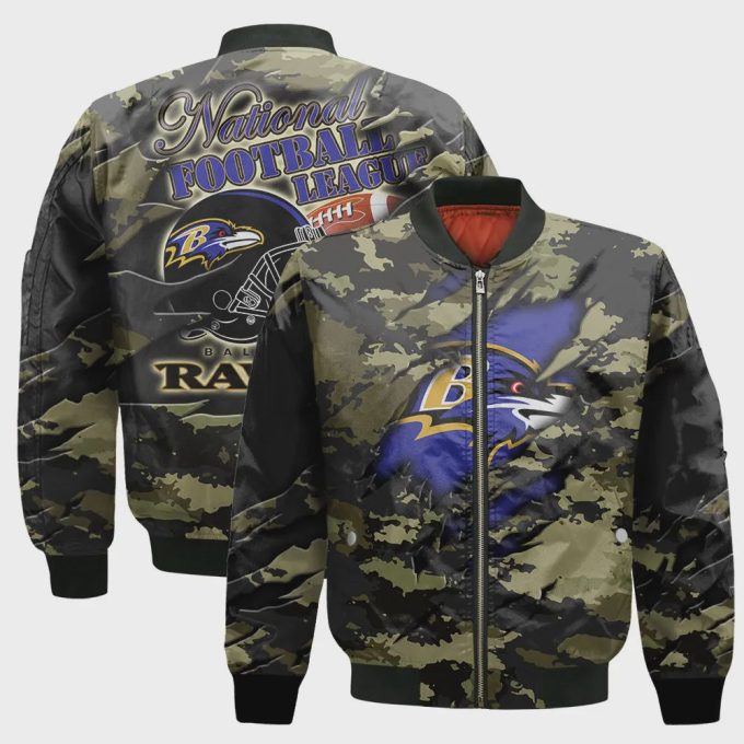 Baltimore Ravens Black Camo Pattern National Football League Unisex Bomber Jacket