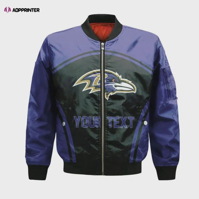 Baltimore Ravens Bomber Jacket 3D Printed Custom Text And Number Curve Style Sport