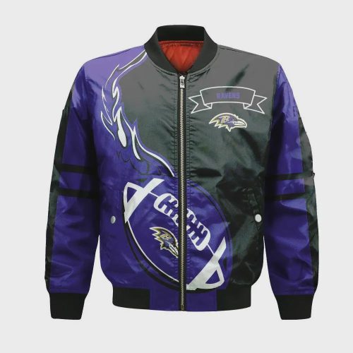 Baltimore Ravens Bomber Jacket 3D Printed Flame Ball Pattern