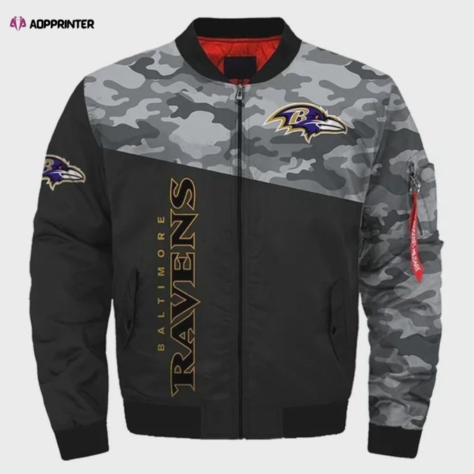 Baltimore Ravens Camo Pattern Bomber Jacket – Black And Gray