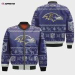 Baltimore Ravens Christmas Pattern Bomber Jacket – Navy Blue