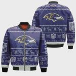 Baltimore Ravens Christmas Pattern Bomber Jacket – Purple