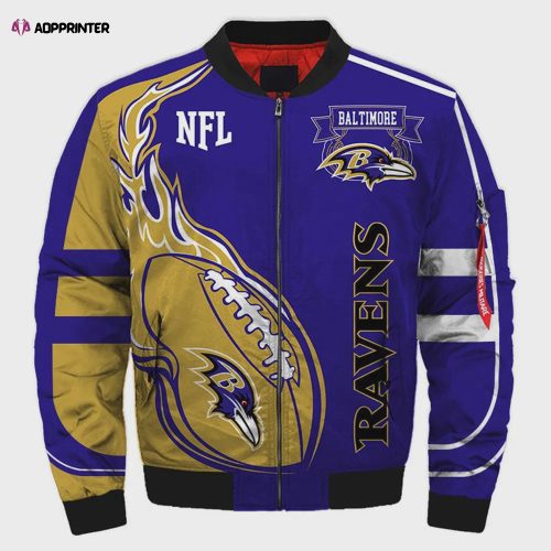 Baltimore Ravens Fire Ball Pattern Bomber Jacket – Purple Yellow