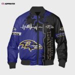 Baltimore Ravens Heart ECG Line Pattern Bomber Jacket – Purple Black